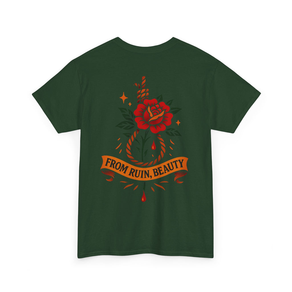 From Ruin Beauty T Shirt, Noose and Bloom Flash Design, Old School Tattoo Style Tee, Ego Death Clothing, Black Unisex T Shirt