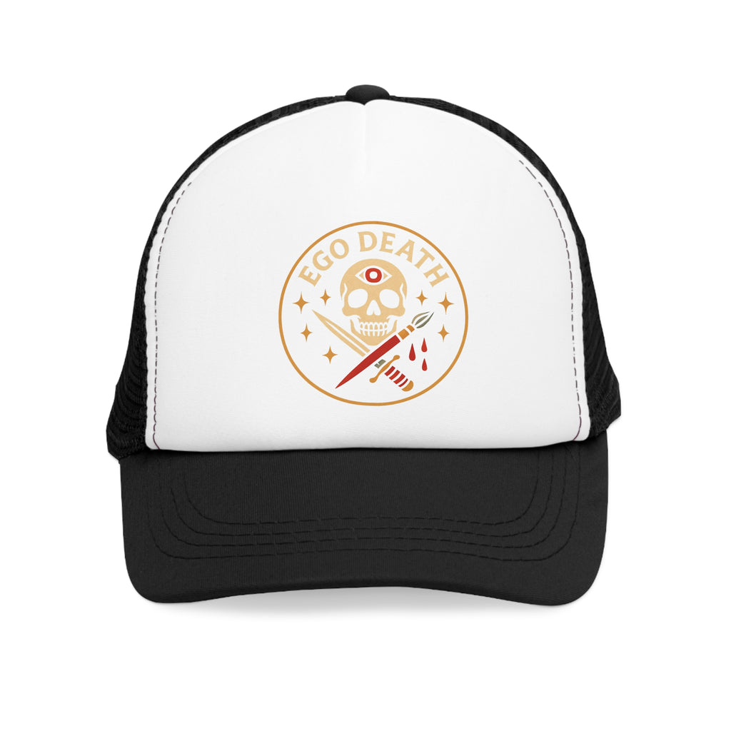 Ego Death Mesh Cap | Trucker Hat with Skull Design, Cool Accessory for Music Festivals, Casual Wear, Gift for Him/Her, Street Style