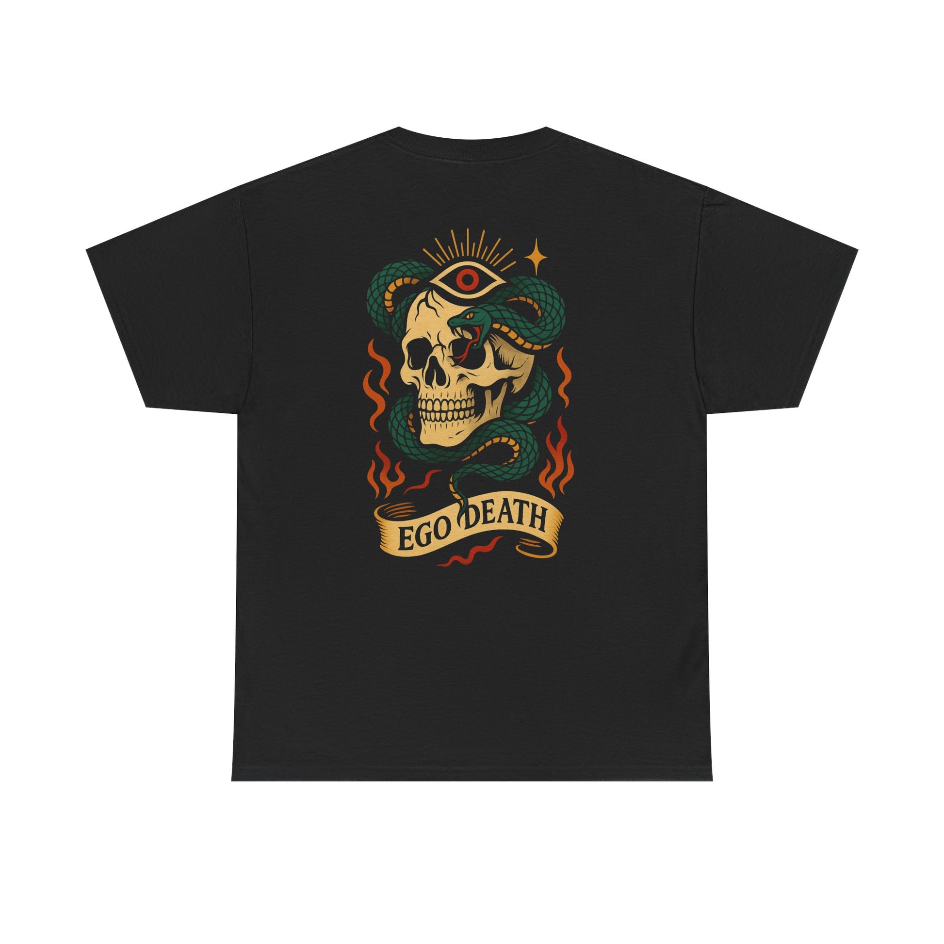 Ego Death™ Unisex Cotton Tee - Skull and Snake T-Shirt, Alternative Fashion, Gift for Him/Her, Streetwear, tattoo art inspired.