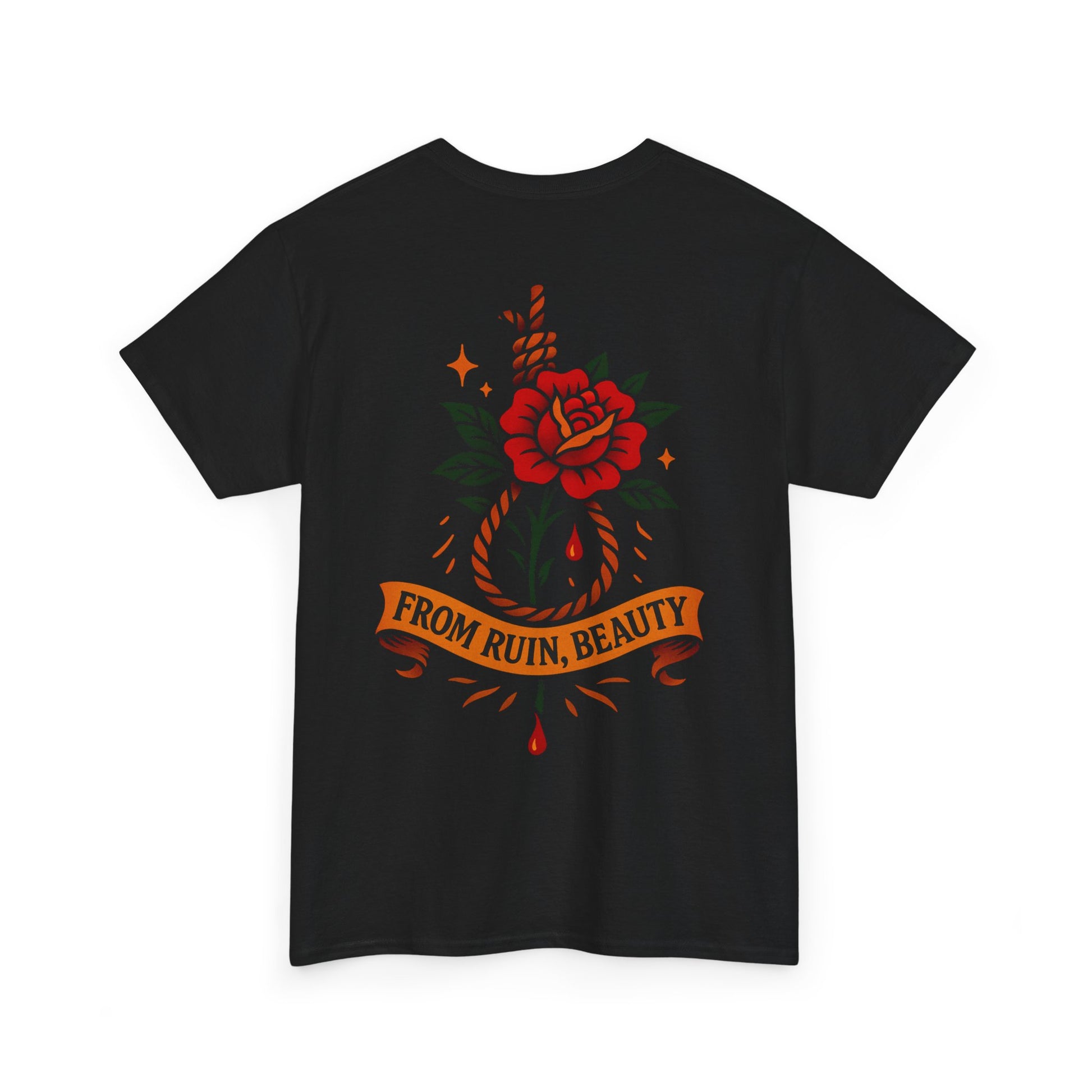 From Ruin Beauty T Shirt, Noose and Bloom Flash Design, Old School Tattoo Style Tee, Ego Death Clothing, Black Unisex T Shirt