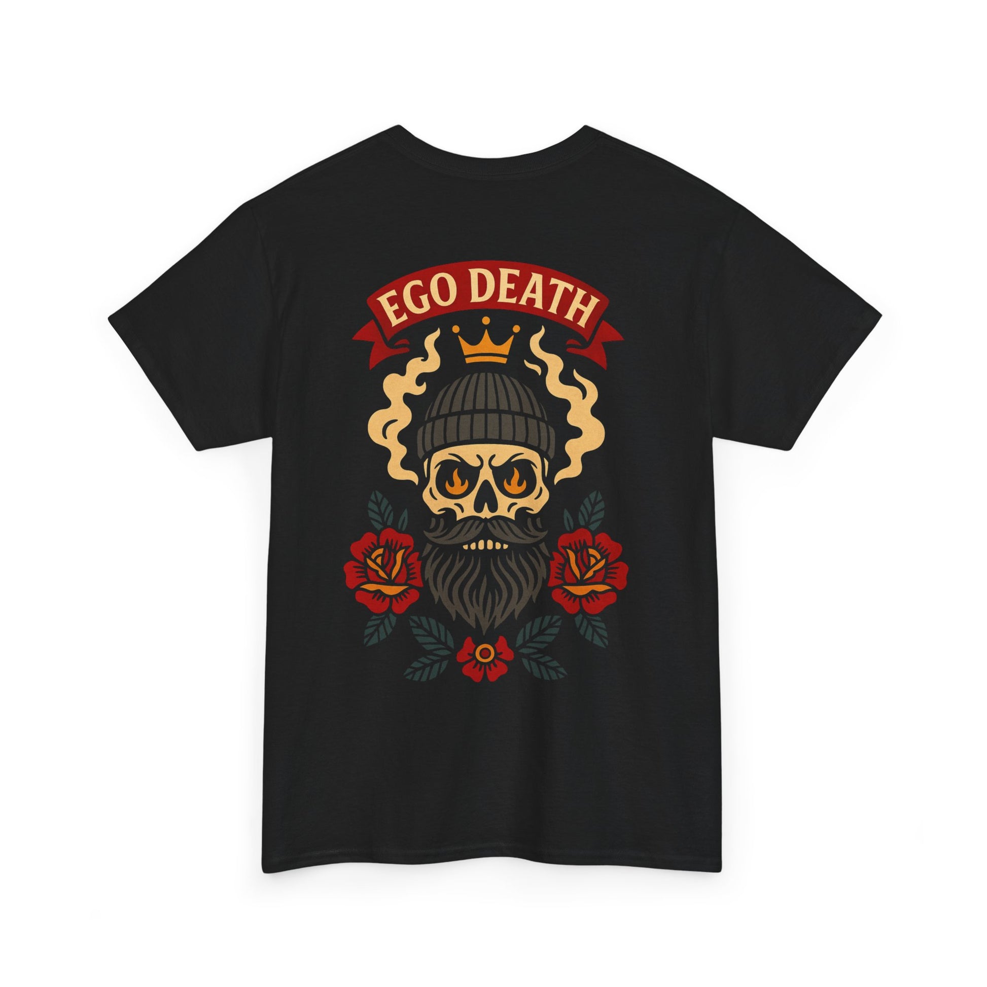 Ego Death® Crown Skull T Shirt, Bearded Skull Tattoo Style Tee, Old School Tattoo Shirt, Black Unisex Streetwear T Shirt