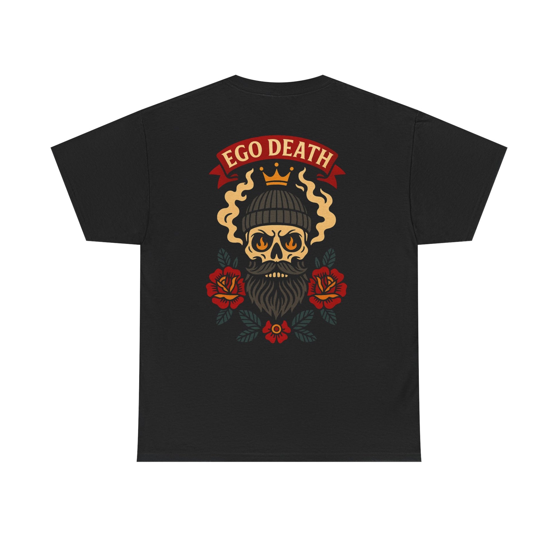 Ego Death™ Crown Skull T Shirt, Bearded Skull Tattoo Style Tee, Old School Tattoo Shirt, Black Unisex Streetwear T Shirt
