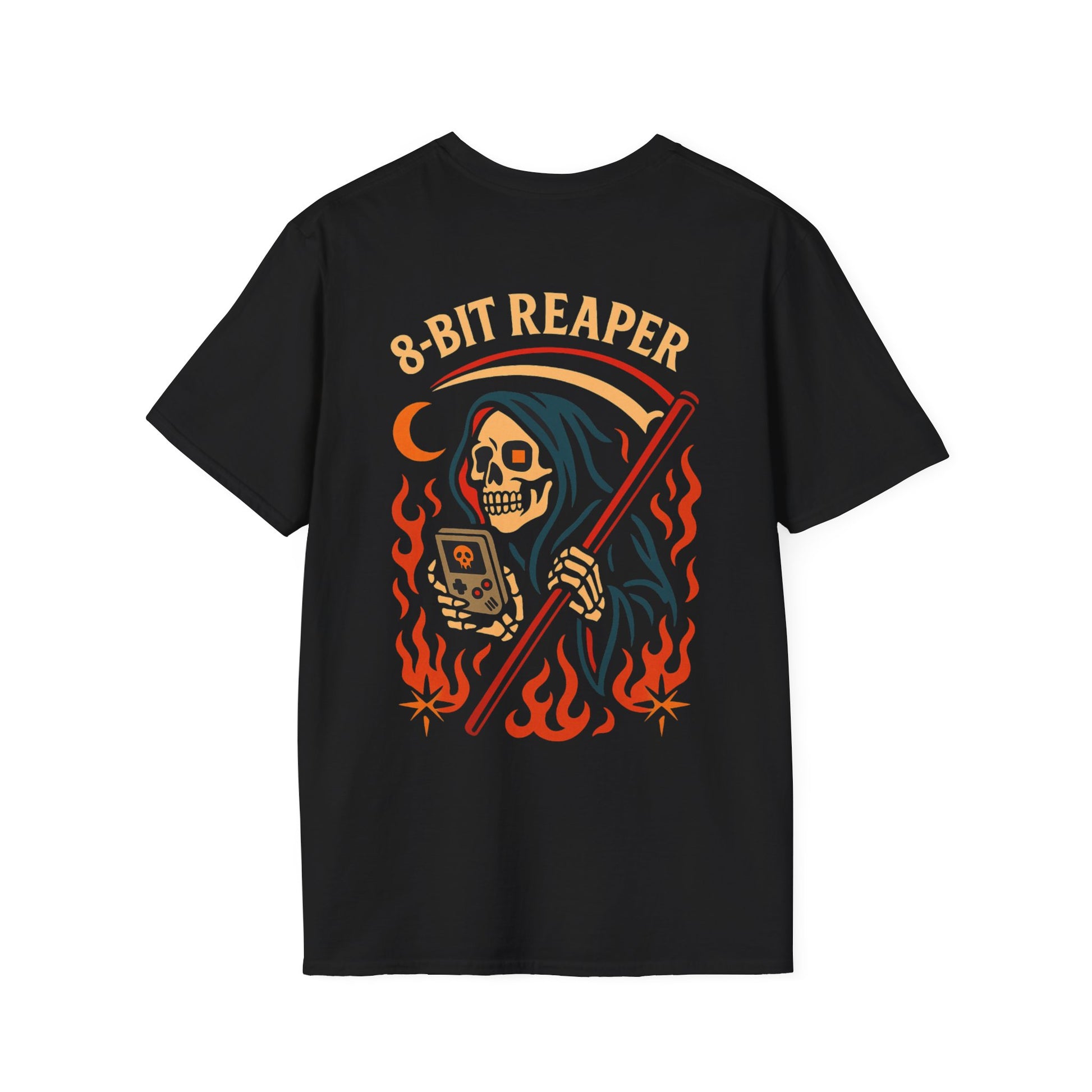8 Bit Reaper T Shirt, Retro Gamer Grim Reaper Shirt, Traditional Tattoo Style Tee, Skull Gaming Shirt, Black Unisex T Shirt
