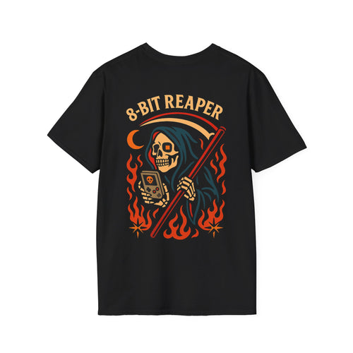 8 Bit Reaper T Shirt, Retro Gamer Grim Reaper Shirt, Traditional Tattoo Style Tee, Skull Gaming Shirt, Black Unisex T Shirt