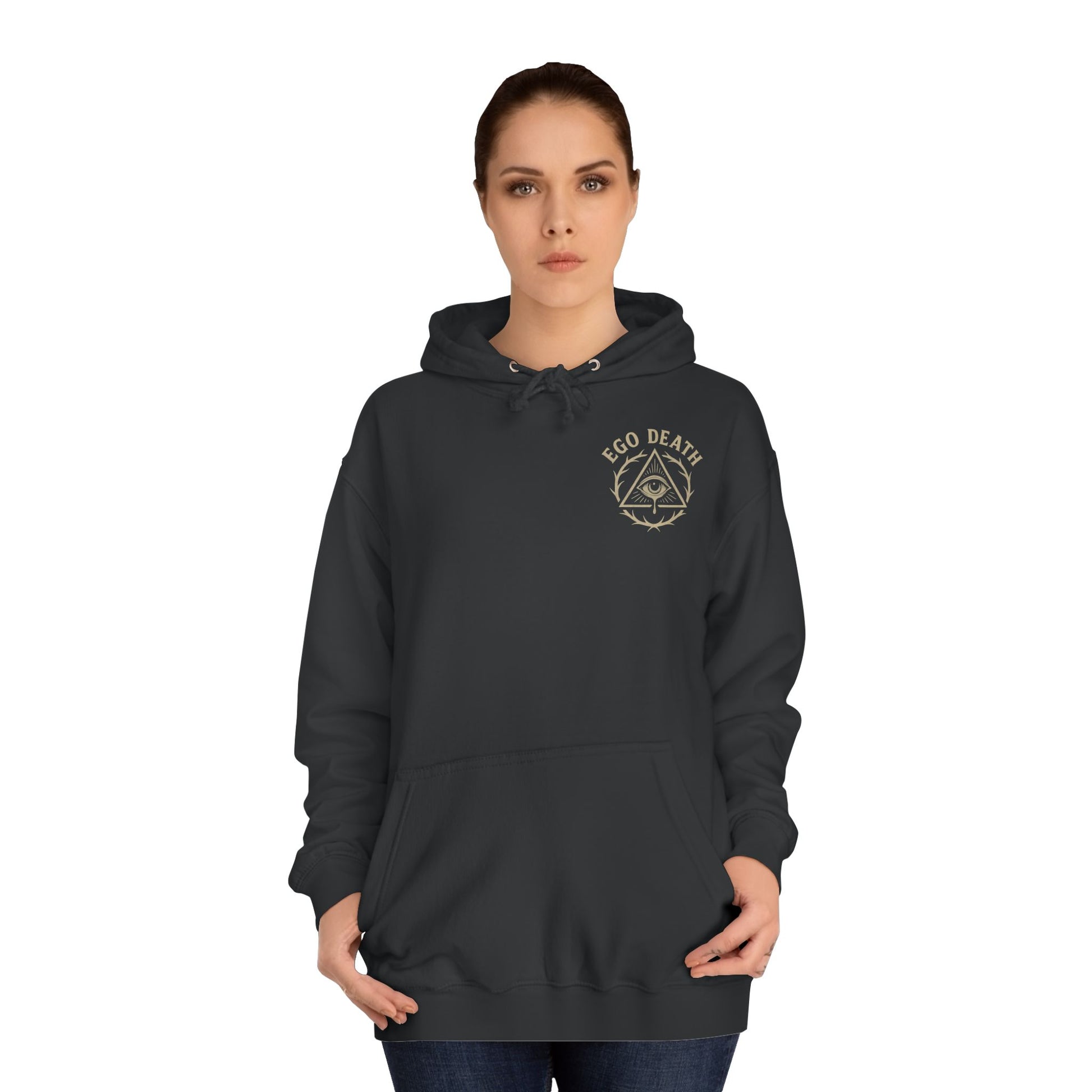 Unisex College Hoodie with Ego Death® Design  Perfect for Students, Casual Wear, Gifts, Fall Fashion, Unique Statement Piece