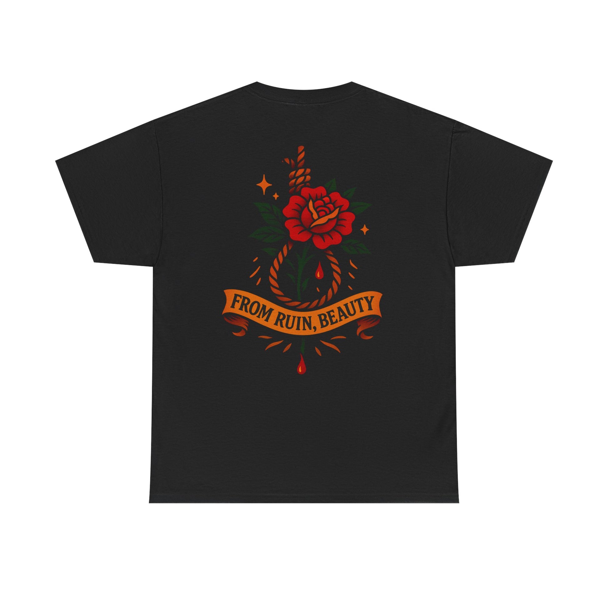 From Ruin Beauty T Shirt, Noose and Bloom Flash Design, Old School Tattoo Style Tee, Ego Death Clothing, Black Unisex T Shirt