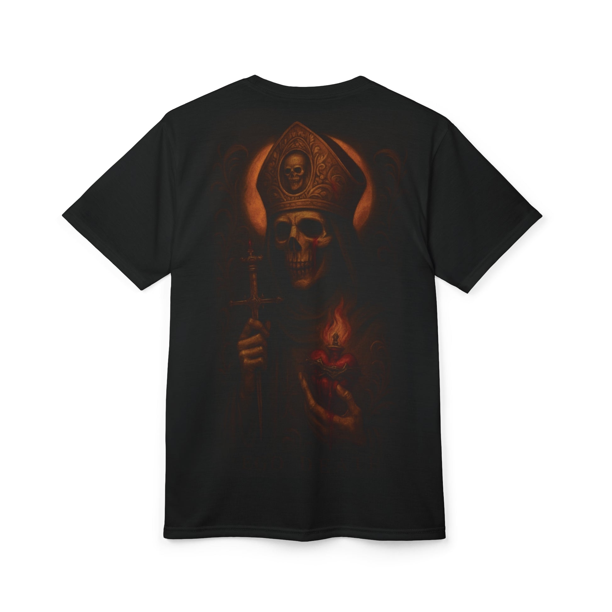 Gothic Skull Pope T-Shirt, Dark Art Occult Shirt, Ego Death Clothing , Skeleton Priest Tee, Sacred Heart Flame Print