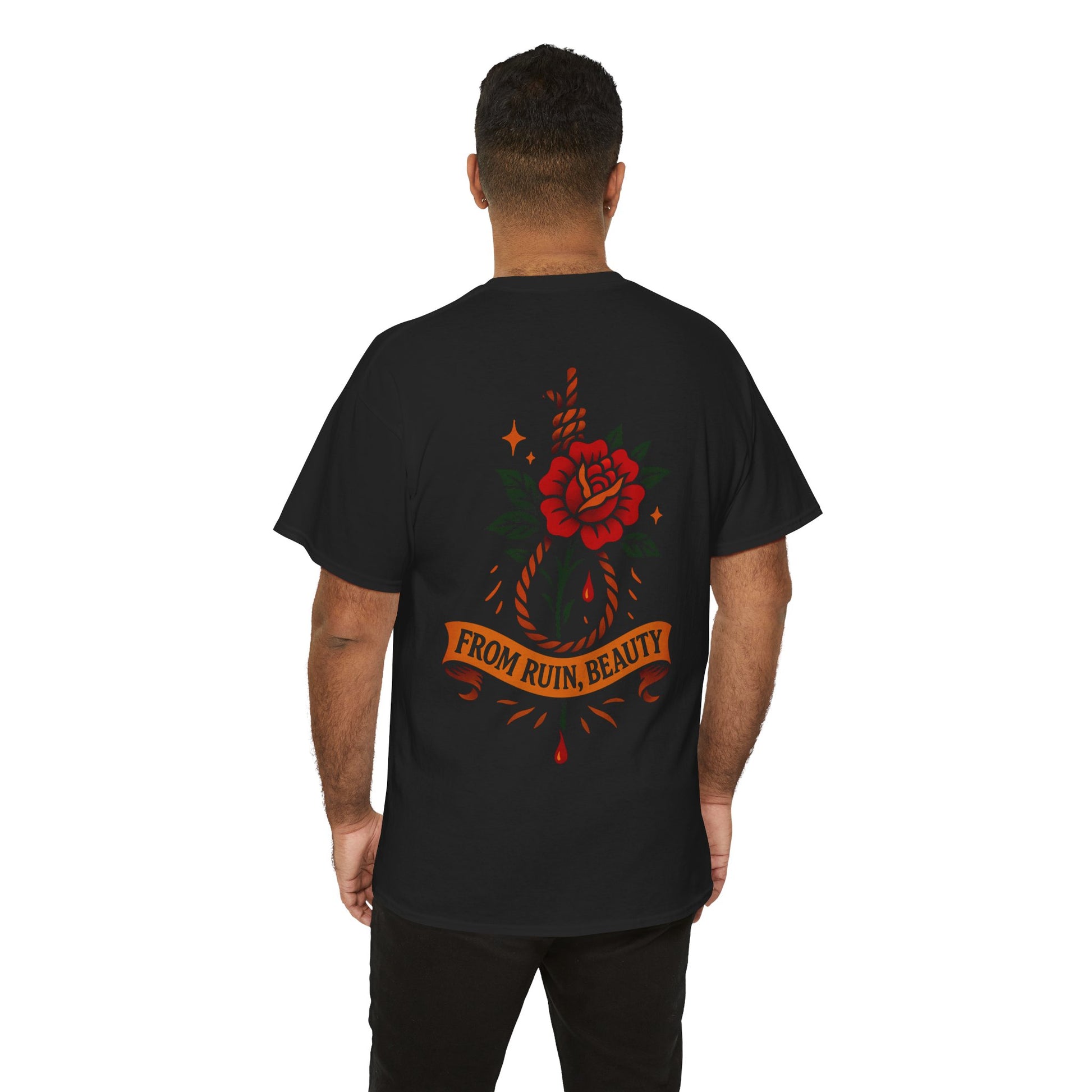From Ruin Beauty T Shirt, Noose and Bloom Flash Design, Old School Tattoo Style Tee, Ego Death Clothing, Black Unisex T Shirt