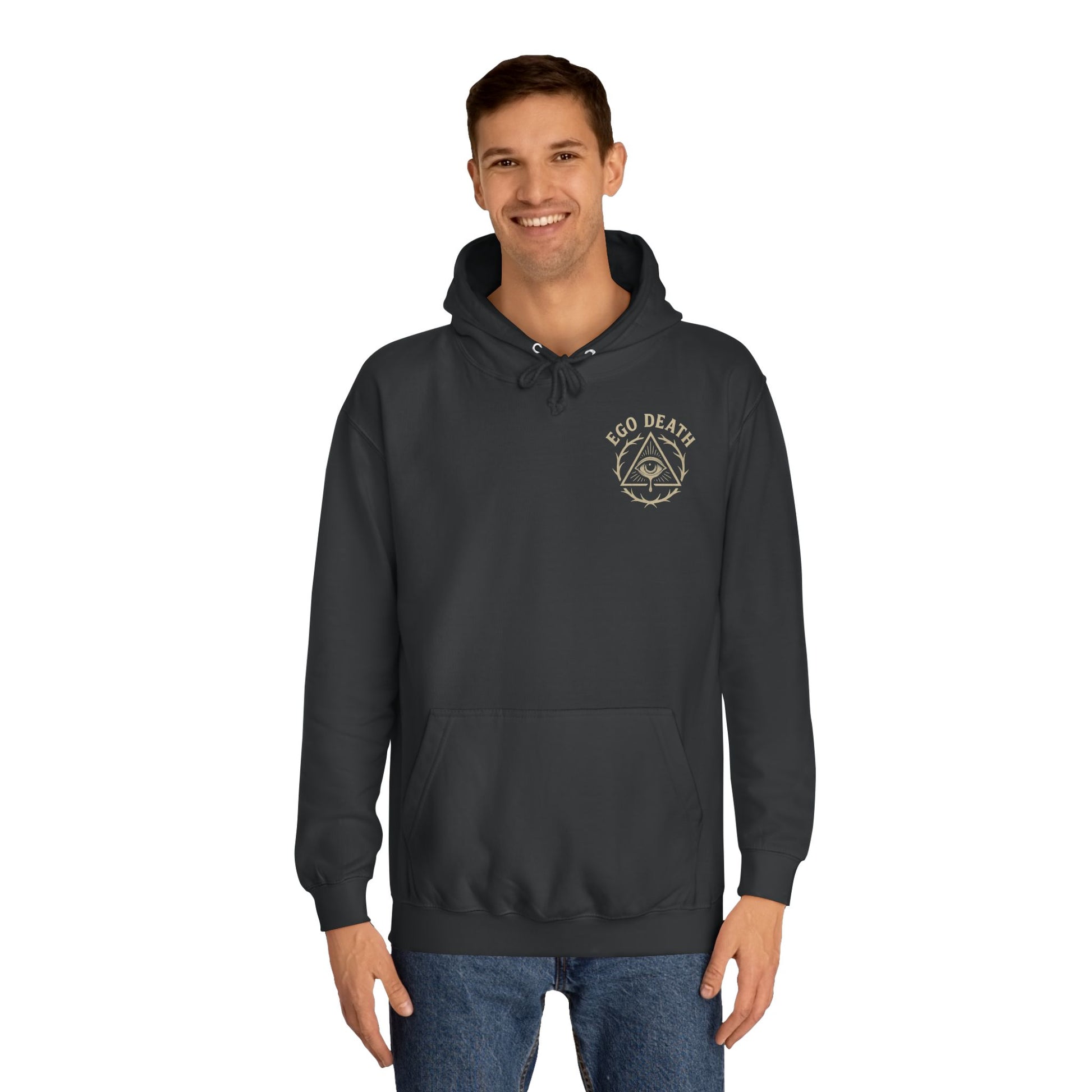 Unisex College Hoodie with Ego Death® Design  Perfect for Students, Casual Wear, Gifts, Fall Fashion, Unique Statement Piece