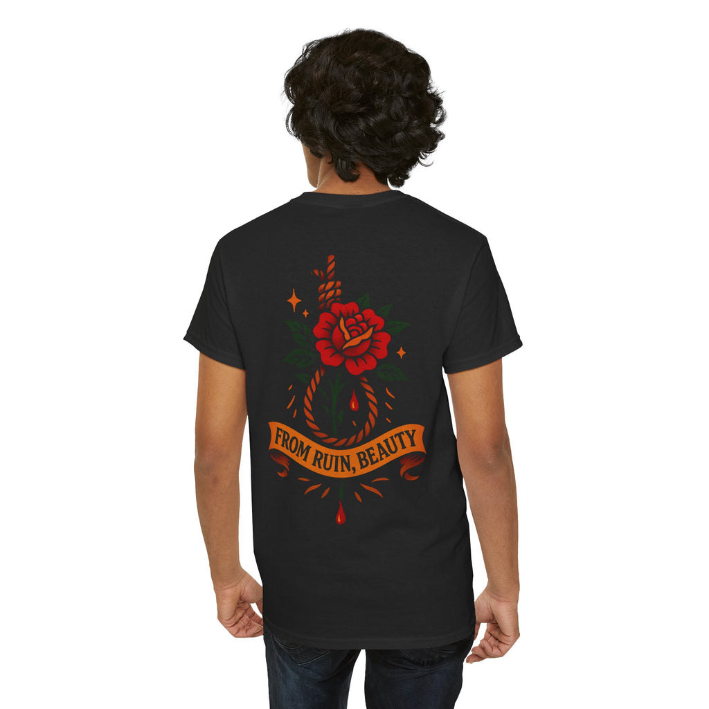 From Ruin Beauty T Shirt, Noose and Bloom Flash Design, Old School Tattoo Style Tee, Ego Death Clothing, Black Unisex T Shirt